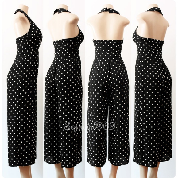 Last☝️Polka Dot Retro Halter Crop Culotte Jumpsuit - Picture 7 of 8